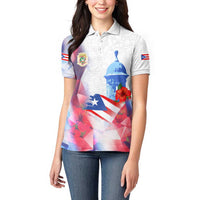 Puerto Rico Women Polo Shirt with Coqui Frog, Hibiscus Flowers, and Flag Landmark Design - Wonder Print Shop