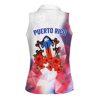 Puerto Rico Women Sleeveless Polo Shirt with Coqui Frog, Hibiscus Flowers, and Flag Landmark Design - Wonder Print Shop