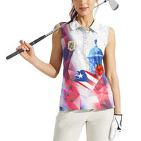 Puerto Rico Women Sleeveless Polo Shirt with Coqui Frog, Hibiscus Flowers, and Flag Landmark Design - Wonder Print Shop