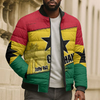 Ghana Republic Day Bomber Puffer Jacket Ghanaian Pride Flag Colors With Coat Of Arms And Black Star
