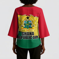 Ghana Republic Day Kimono Sleeve Blouse Ghanaian Pride Flag Colors With Coat Of Arms And Black Star