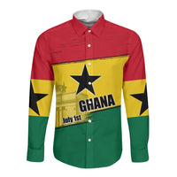 Ghana Republic Day Long Sleeve Button Shirt Ghanaian Pride Flag Colors With Coat Of Arms And Black Star