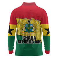 Ghana Republic Day Long Sleeve Polo Shirt Ghanaian Pride Flag Colors With Coat Of Arms And Black Star