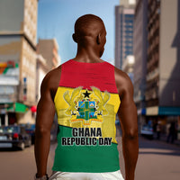 Ghana Republic Day Men Tank Top Ghanaian Pride Flag Colors With Coat Of Arms And Black Star