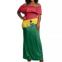 Ghana Republic Day Off Shoulder Maxi Dress Ghanaian Pride Flag Colors With Coat Of Arms And Black Star