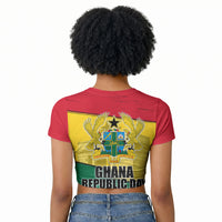 Ghana Republic Day Raglan Cropped T shirt Ghanaian Pride Flag Colors With Coat Of Arms And Black Star