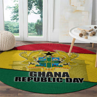 Ghana Republic Day Round Carpet Ghanaian Pride Flag Colors With Coat Of Arms And Black Star