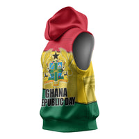 Ghana Republic Day Sleeveless Hoodie Ghanaian Pride Flag Colors With Coat Of Arms And Black Star