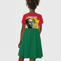 Personalized Ghana Republic Day Kid Short Sleeve Dress Kwame Nkrumah Vintage Portrait Art - July 1st Theme