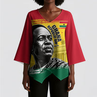 Personalized Ghana Republic Day Kimono Sleeve Blouse Kwame Nkrumah Vintage Portrait Art - July 1st Theme