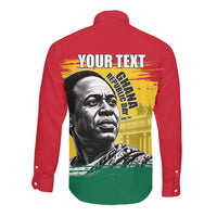 Personalized Ghana Republic Day Long Sleeve Button Shirt Kwame Nkrumah Vintage Portrait Art - July 1st Theme