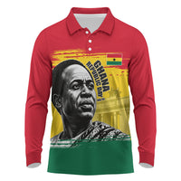 Personalized Ghana Republic Day Long Sleeve Polo Shirt Kwame Nkrumah Vintage Portrait Art - July 1st Theme