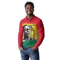 Personalized Ghana Republic Day Long Sleeve Polo Shirt Kwame Nkrumah Vintage Portrait Art - July 1st Theme