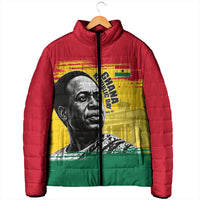 Personalized Ghana Republic Day Padded Jacket Kwame Nkrumah Vintage Portrait Art - July 1st Theme