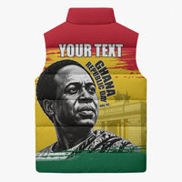 Personalized Ghana Republic Day Sleeveless Puffer Jacket Kwame Nkrumah Vintage Portrait Art - July 1st Theme