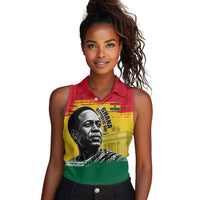 Personalized Ghana Republic Day Women Sleeveless Polo Shirt Kwame Nkrumah Vintage Portrait Art - July 1st Theme