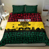 Personalized Ghana Republic Day Bedding Set Adinkra Pattern Heritage Silhouette African Culture Art