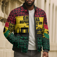 Personalized Ghana Republic Day Bomber Puffer Jacket Adinkra Pattern Heritage Silhouette African Culture Art