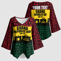 Personalized Ghana Republic Day Kimono Sleeve Blouse Adinkra Pattern Heritage Silhouette African Culture Art