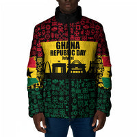 Personalized Ghana Republic Day Padded Jacket Adinkra Pattern Heritage Silhouette African Culture Art