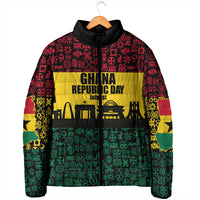 Personalized Ghana Republic Day Padded Jacket Adinkra Pattern Heritage Silhouette African Culture Art