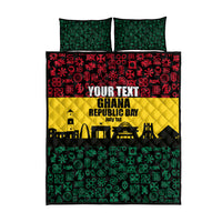 Personalized Ghana Republic Day Quilt Bed Set Adinkra Pattern Heritage Silhouette African Culture Art