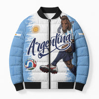 Personalized Argentina Football La Seleccion Bomber Puffer Jacket Argentinian Horse Soccer Mascot Patriotic Grunge