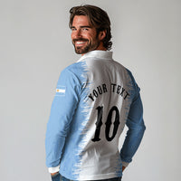 Personalized Argentina Football La Seleccion Long Sleeve Polo Shirt Argentinian Horse Soccer Mascot Patriotic Grunge