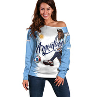 Personalized Argentina Football La Seleccion Off Shoulder Sweater Argentinian Horse Soccer Mascot Patriotic Grunge