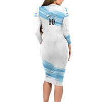 Personalized Argentina Football Long Sleeve Bodycon Dress La Seleccion Horse - Sun Of May