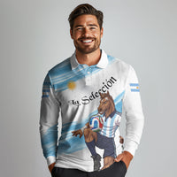 Personalized Argentina Football Long Sleeve Polo Shirt La Seleccion Horse - Sun Of May