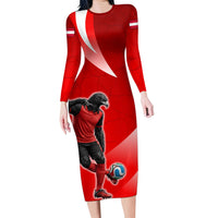 Austria Football Unsere Burschen Long Sleeve Bodycon Dress Eagle Mascot Patriotic Wave Grunge