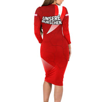 Austria Football Unsere Burschen Long Sleeve Bodycon Dress Eagle Mascot Patriotic Wave Grunge