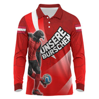 Personalized Austria Football Unsere Burschen Long Sleeve Polo Shirt Eagle Mascot Patriotic Wave Grunge
