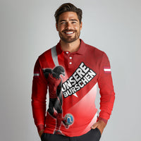Personalized Austria Football Unsere Burschen Long Sleeve Polo Shirt Eagle Mascot Patriotic Wave Grunge