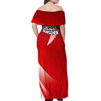 Austria Football Unsere Burschen Off Shoulder Maxi Dress Eagle Mascot Patriotic Wave Grunge