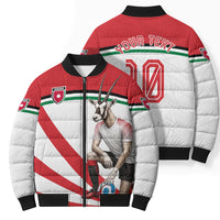 Personalized Jordan Football Oryx Mascot Bomber Puffer Jacket Patriotic Diagonal Stripe Athletic Graphic