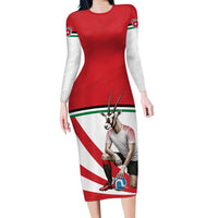 Jordan Football Oryx Mascot Long Sleeve Bodycon Dress Patriotic Diagonal Stripe Athletic Graphic