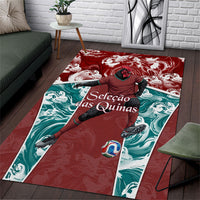 Portugal Football Area Rug Selecao das Quinas Rooster Mascot Ornate Marble Swirl