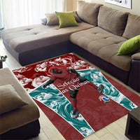 Portugal Football Area Rug Selecao das Quinas Rooster Mascot Ornate Marble Swirl