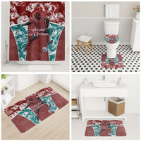 Portugal Football Bathroom Set Selecao das Quinas Rooster Mascot Ornate Marble Swirl