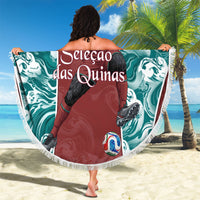 Portugal Football Beach Blanket Selecao das Quinas Rooster Mascot Ornate Marble Swirl