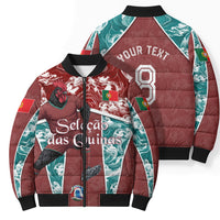 Personalized Portugal Football Bomber Puffer Jacket Selecao das Quinas Rooster Mascot Ornate Marble Swirl