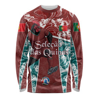 Personalized Portugal Football Long Sleeve Shirt Selecao das Quinas Rooster Mascot Ornate Marble Swirl