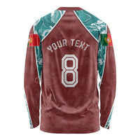 Personalized Portugal Football Long Sleeve Shirt Selecao das Quinas Rooster Mascot Ornate Marble Swirl