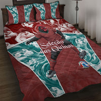 Portugal Football Quilt Bed Set Selecao das Quinas Rooster Mascot Ornate Marble Swirl