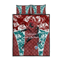 Portugal Football Quilt Bed Set Selecao das Quinas Rooster Mascot Ornate Marble Swirl