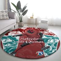 Portugal Football Round Carpet Selecao das Quinas Rooster Mascot Ornate Marble Swirl