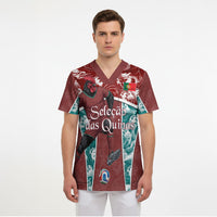 Personalized Portugal Football Scrub Top Selecao das Quinas Rooster Mascot Ornate Marble Swirl