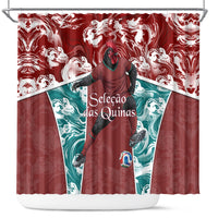 Portugal Football Shower Curtain Selecao das Quinas Rooster Mascot Ornate Marble Swirl